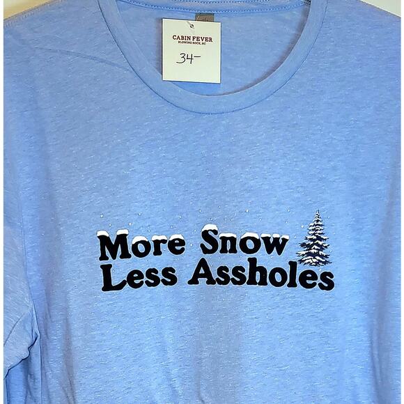 Long Sleeve Tee "More Snow..." Ski Theme Funny Mens Unisex Large Light Blue New - Picture 6 of 10